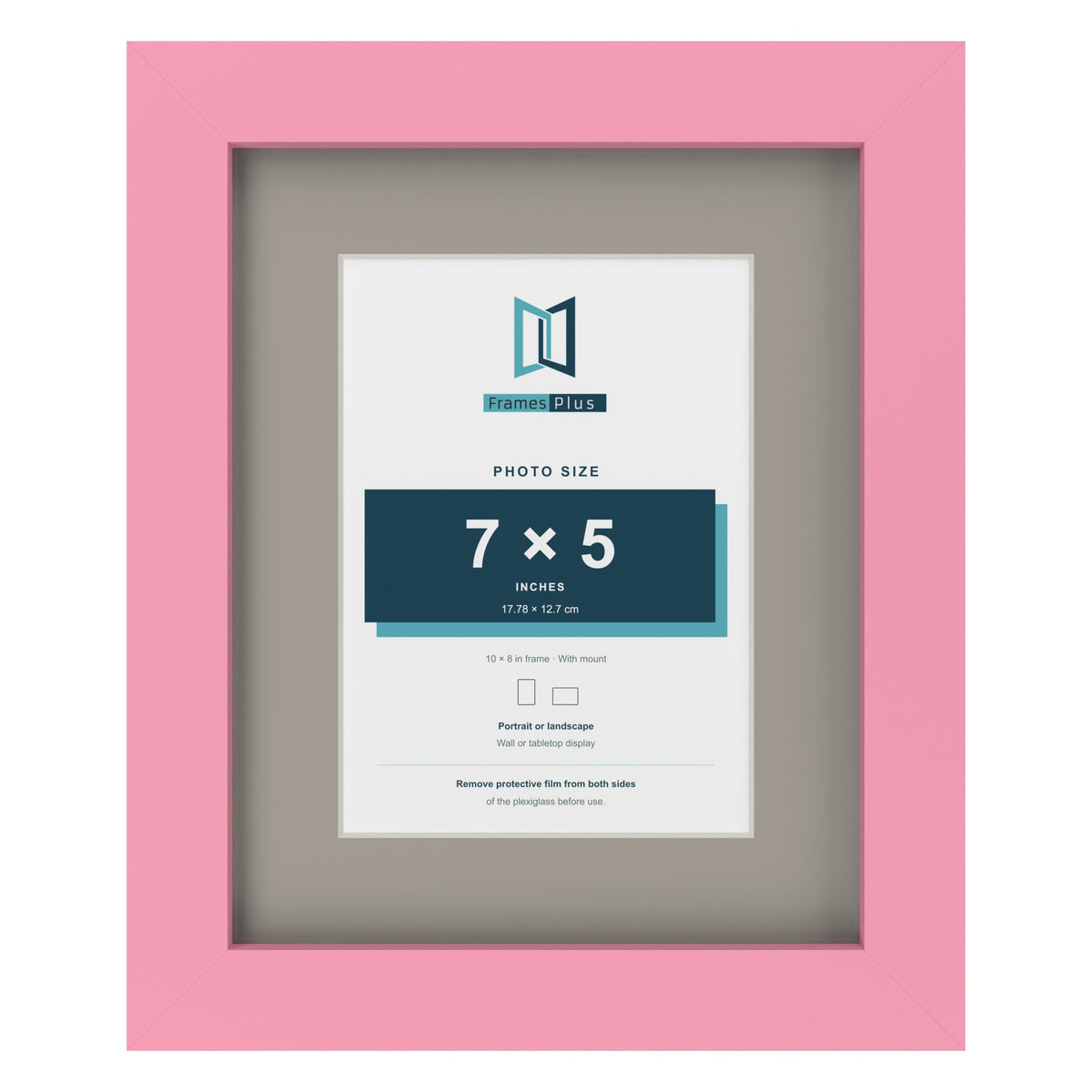 Baby Pink 10 x 8 inch picture frame with a Dawn Grey mount for a 7 x 5 inch photo