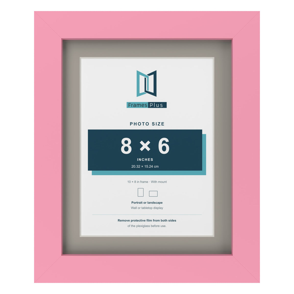 Baby Pink 10 x 8 inch picture frame with a Dawn Grey mount for an 8 x 6 inch photo