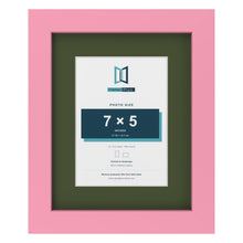 Baby Pink 10 x 8 inch picture frame with a green mount for a 7 x 5 inch photo
