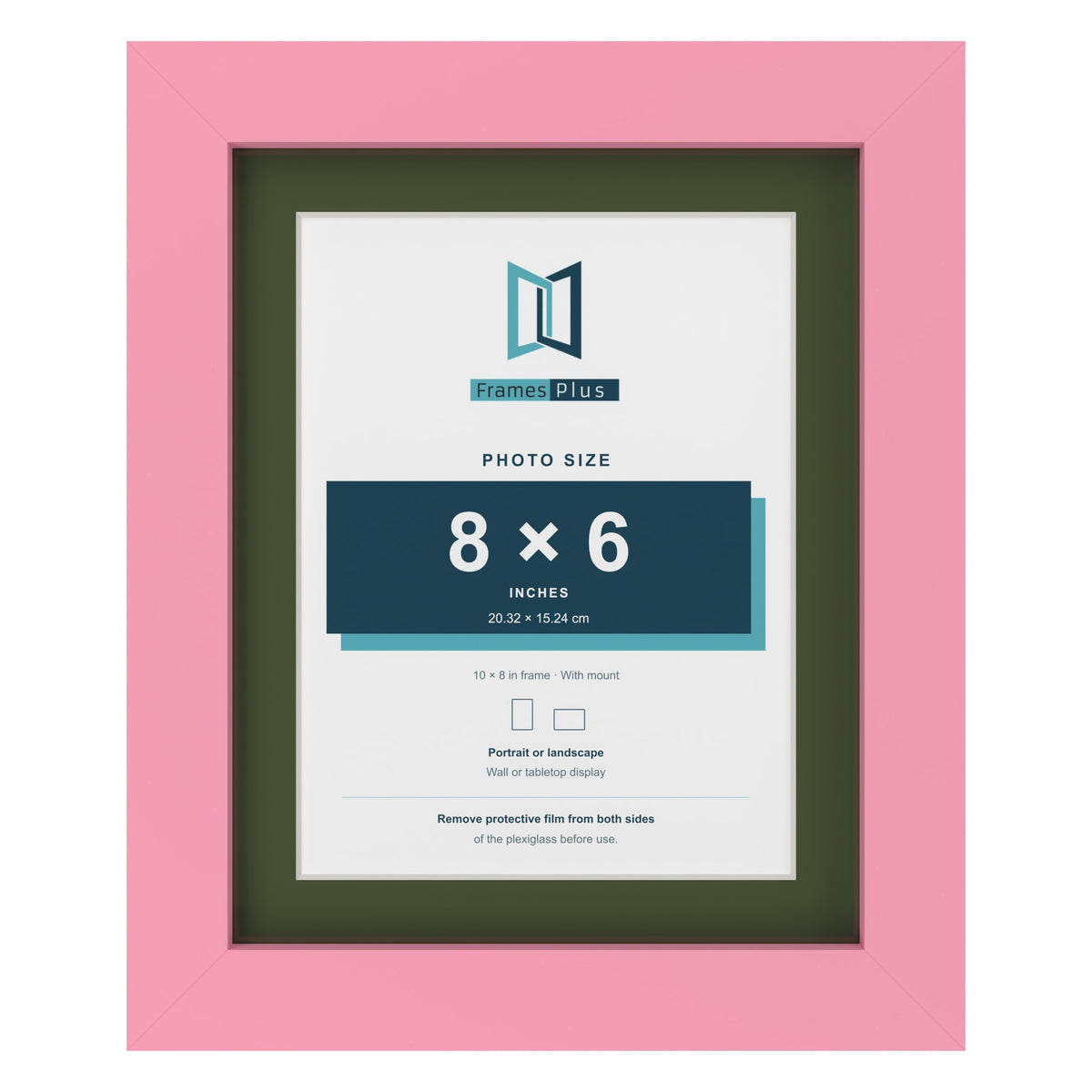 Baby Pink 10 x 8 inch picture frame with a green mount for an 8 x 6 inch photo