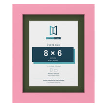 Baby Pink 10 x 8 inch picture frame with a green mount for an 8 x 6 inch photo