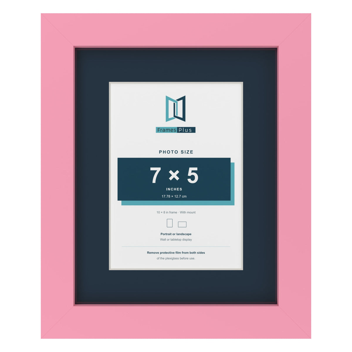 Baby Pink 10 x 8 inch picture frame with a Pacific Blue mount for a 7 x 5 inch photo