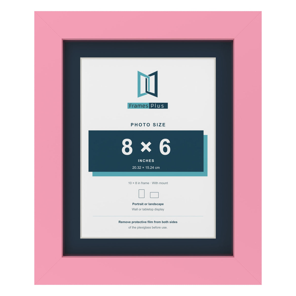 Baby Pink 10 x 8 inch picture frame with a Pacific Blue mount for an 8 x 6 inch photo