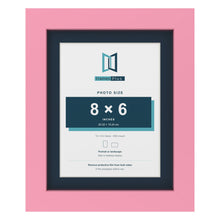 Baby Pink 10 x 8 inch picture frame with a Pacific Blue mount for an 8 x 6 inch photo