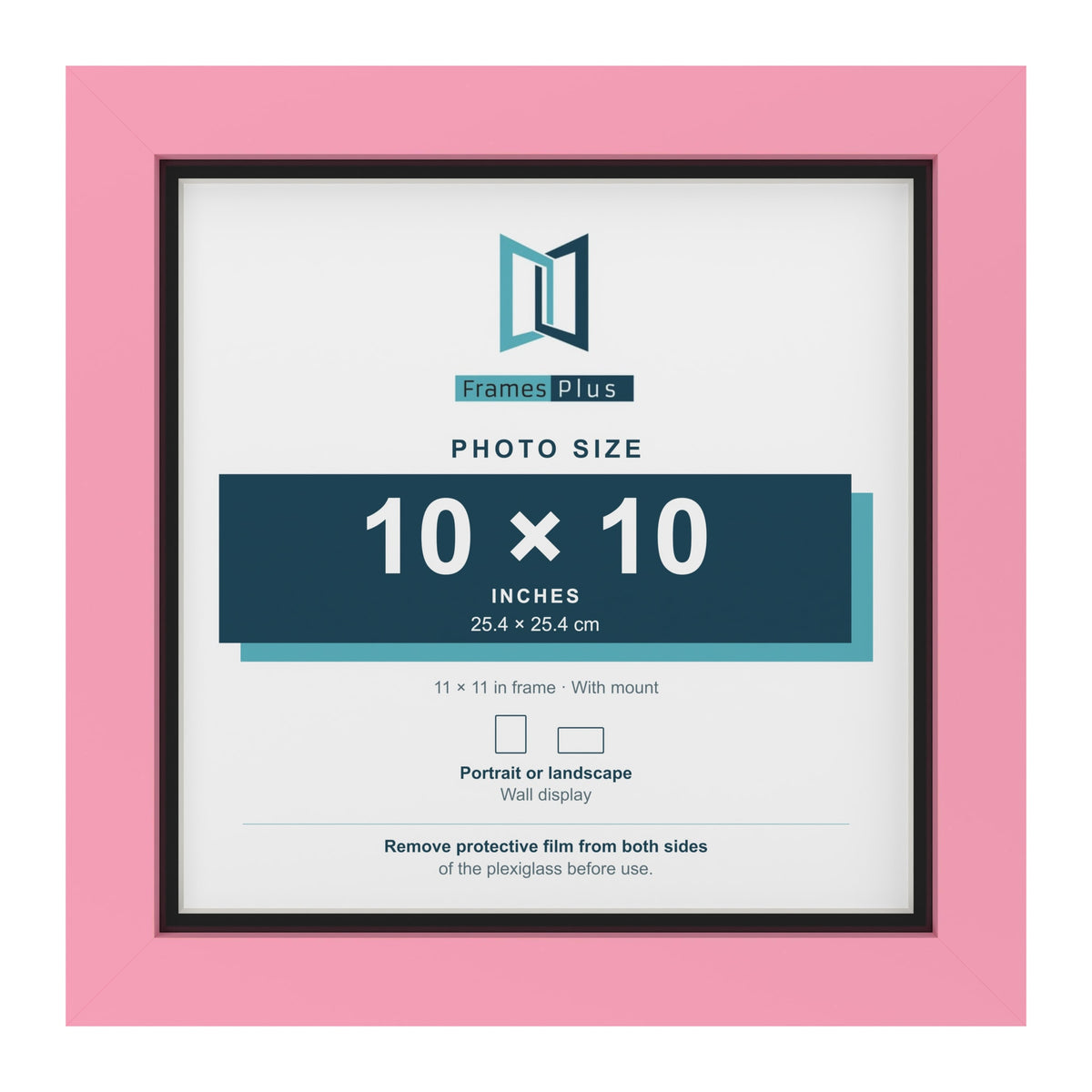 Baby Pink 11 x 11 inch picture frame with a black mount for a 10 x 10 inch photo