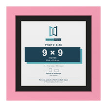 Baby Pink 11 x 11 inch picture frame with a black mount for a 9 x 9 inch photo