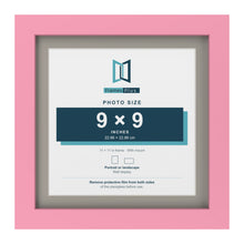 Baby Pink 11 x 11 inch picture frame with a Dawn Grey mount for a 9 x 9 inch photo