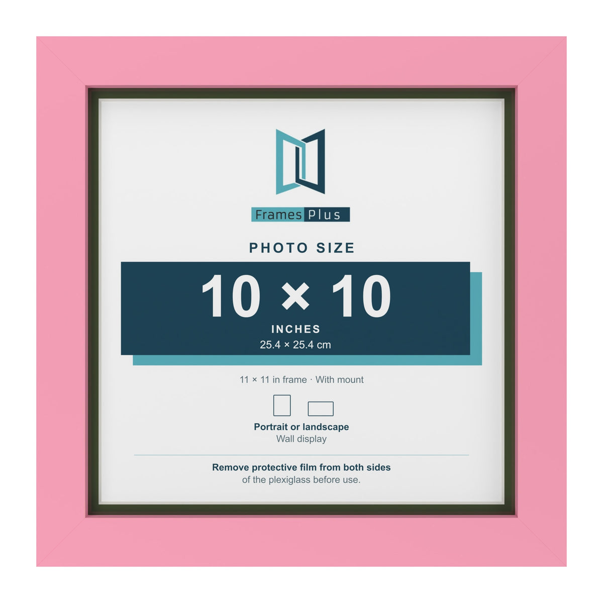 Baby Pink 11 x 11 inch picture frame with a green mount for a 10 x 10 inch photo