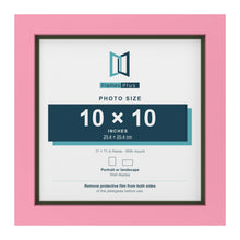 Baby Pink 11 x 11 inch picture frame with a green mount for a 10 x 10 inch photo