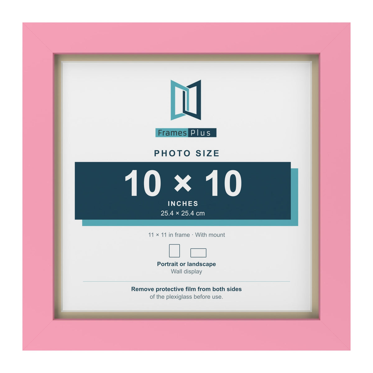 Baby Pink 11 x 11 inch picture frame with an ivory mount for a 10 x 10 inch photo