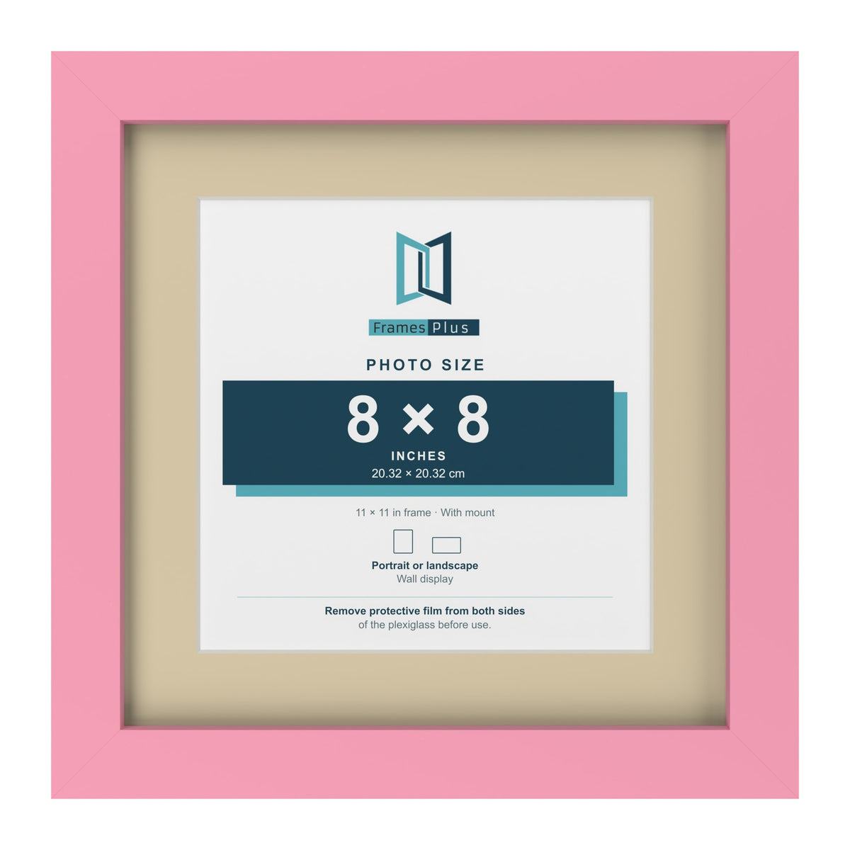 Baby Pink 11 x 11 inch picture frame with an ivory mount for an 8 x 8 inch photo