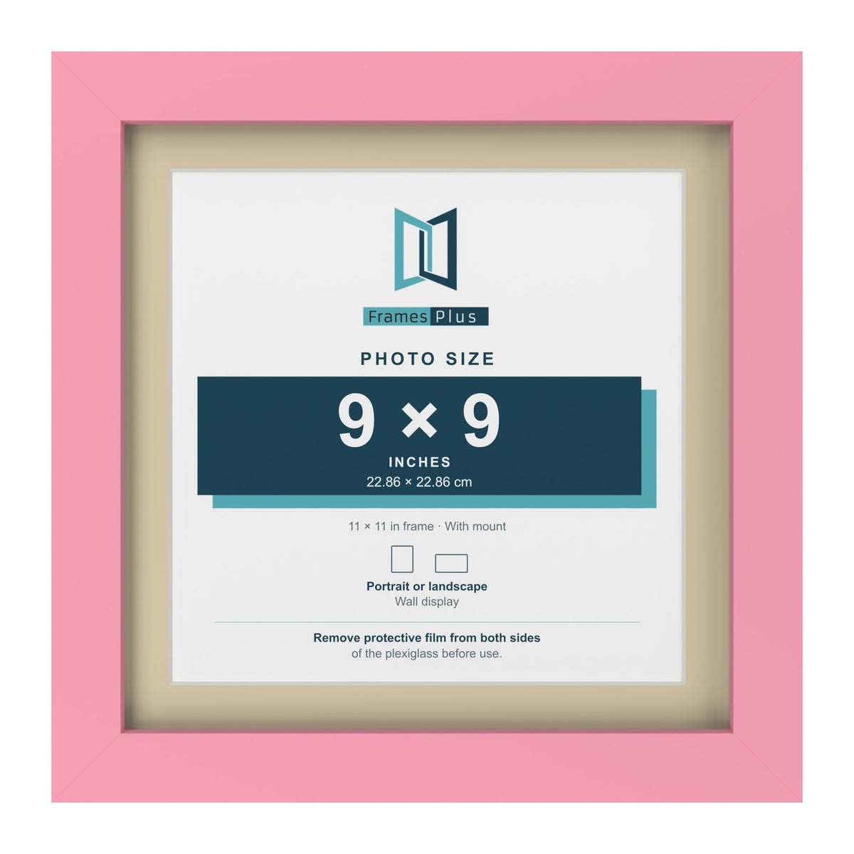 Baby Pink 11 x 11 inch picture frame with an ivory mount for a 9 x 9 inch photo