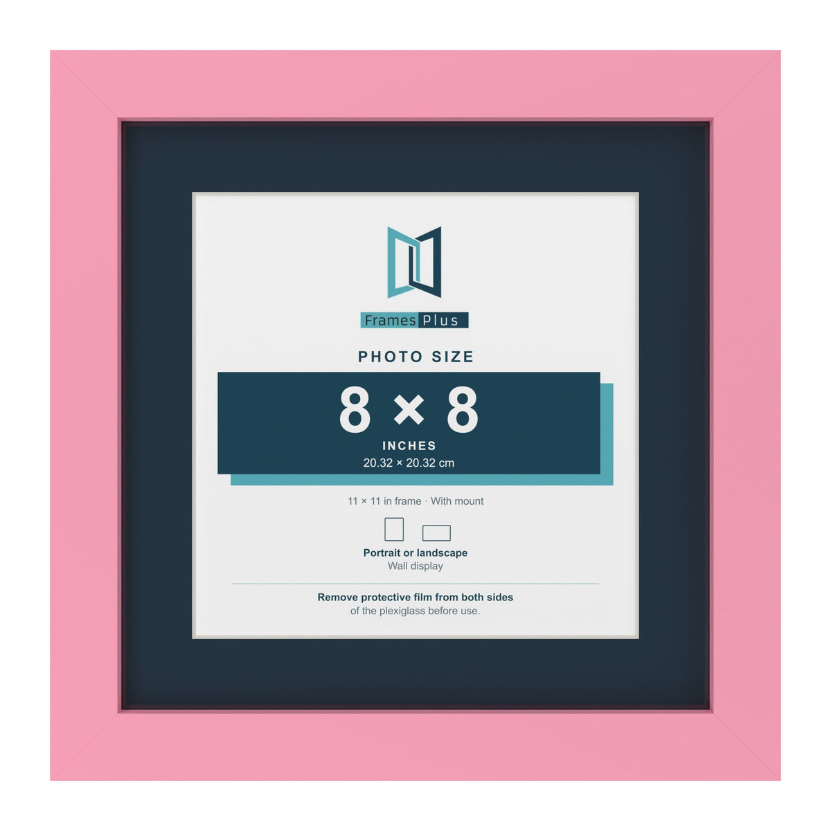 Baby Pink 11 x 11 inch picture frame with a Pacific Blue mount for an 8 x 8 inch photo