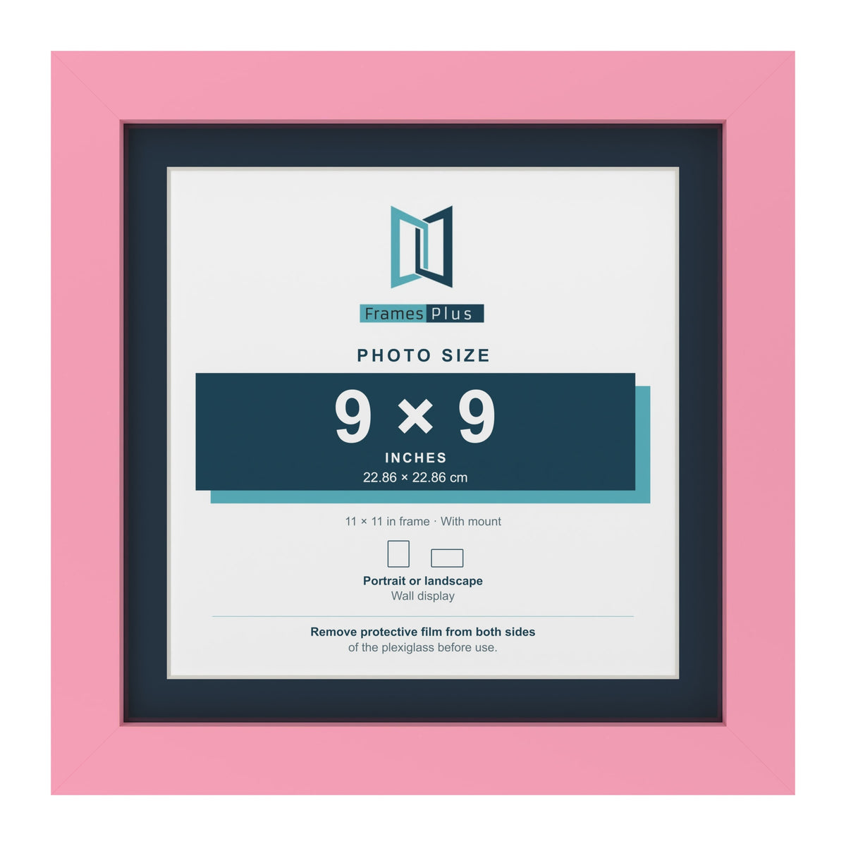 Baby Pink 11 x 11 inch picture frame with a Pacific Blue mount for a 9 x 9 inch photo