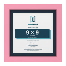 Baby Pink 11 x 11 inch picture frame with a Pacific Blue mount for a 9 x 9 inch photo