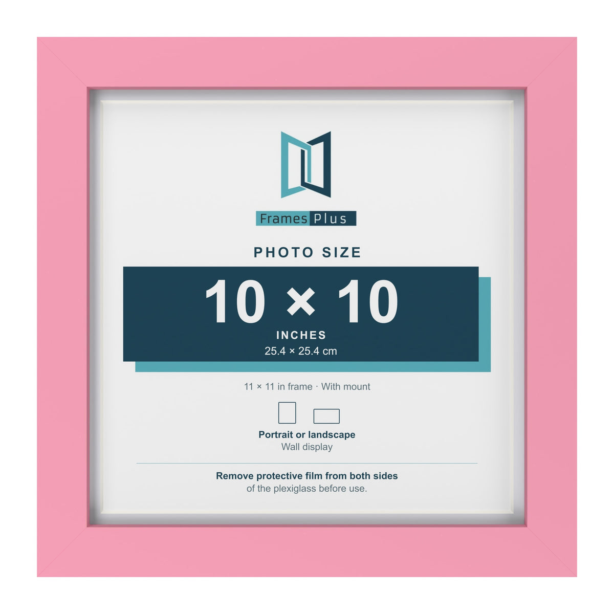 Baby Pink 11 x 11 inch picture frame with a white mount for a 10 x 10 inch photo
