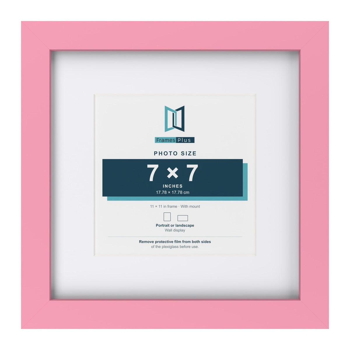 Baby Pink 11 x 11 inch picture frame with a white mount for a 7 x 7 inch photo