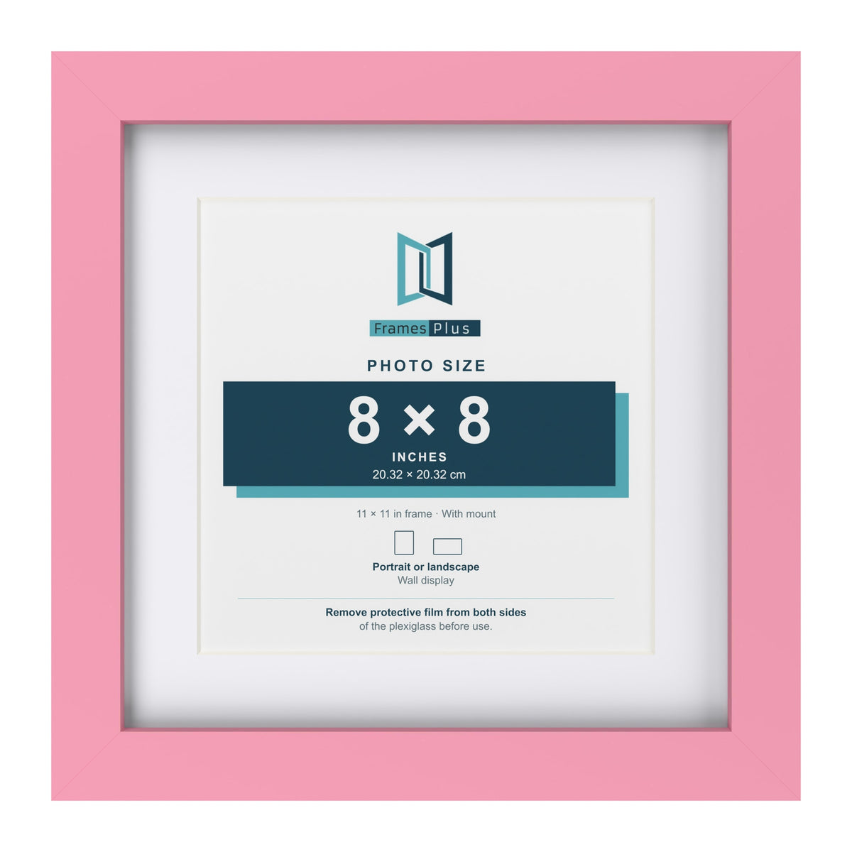 Baby Pink 11 x 11 inch picture frame with a white mount for a 8 x 8 inch photo