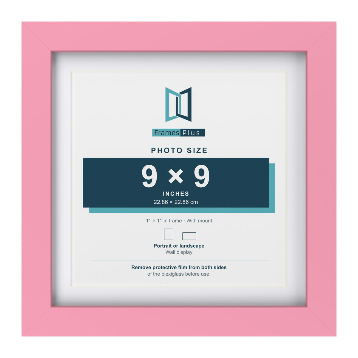 Baby Pink 11 x 11 inch picture frame with a white mount for a 9 x 9 inch photo