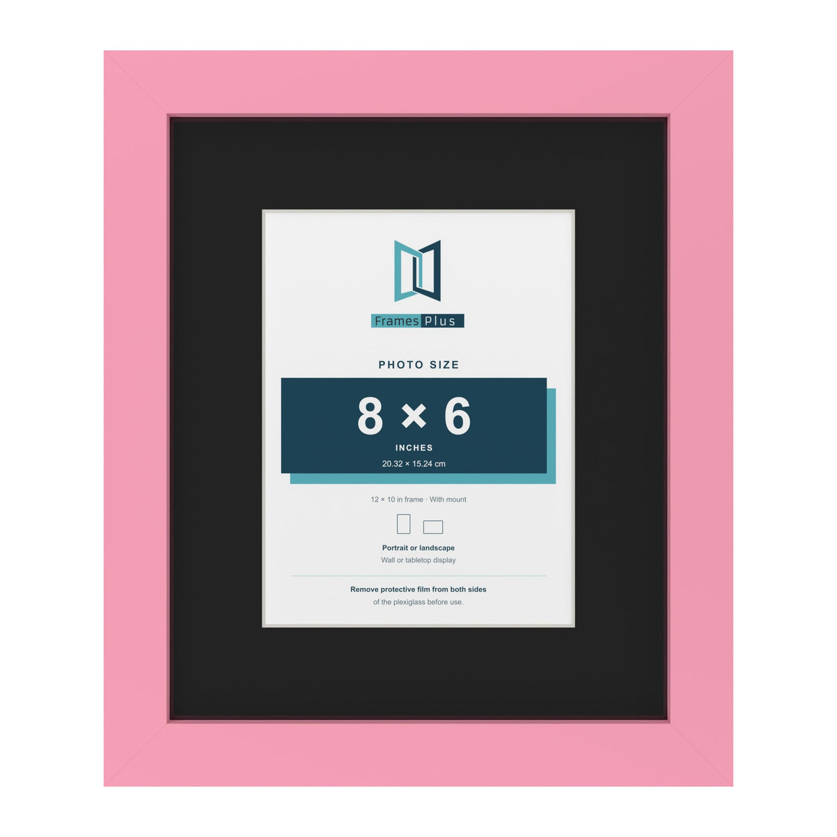 Baby Pink 12 x 10 inch picture frame with a black mount for an 8 x 6 inch photo