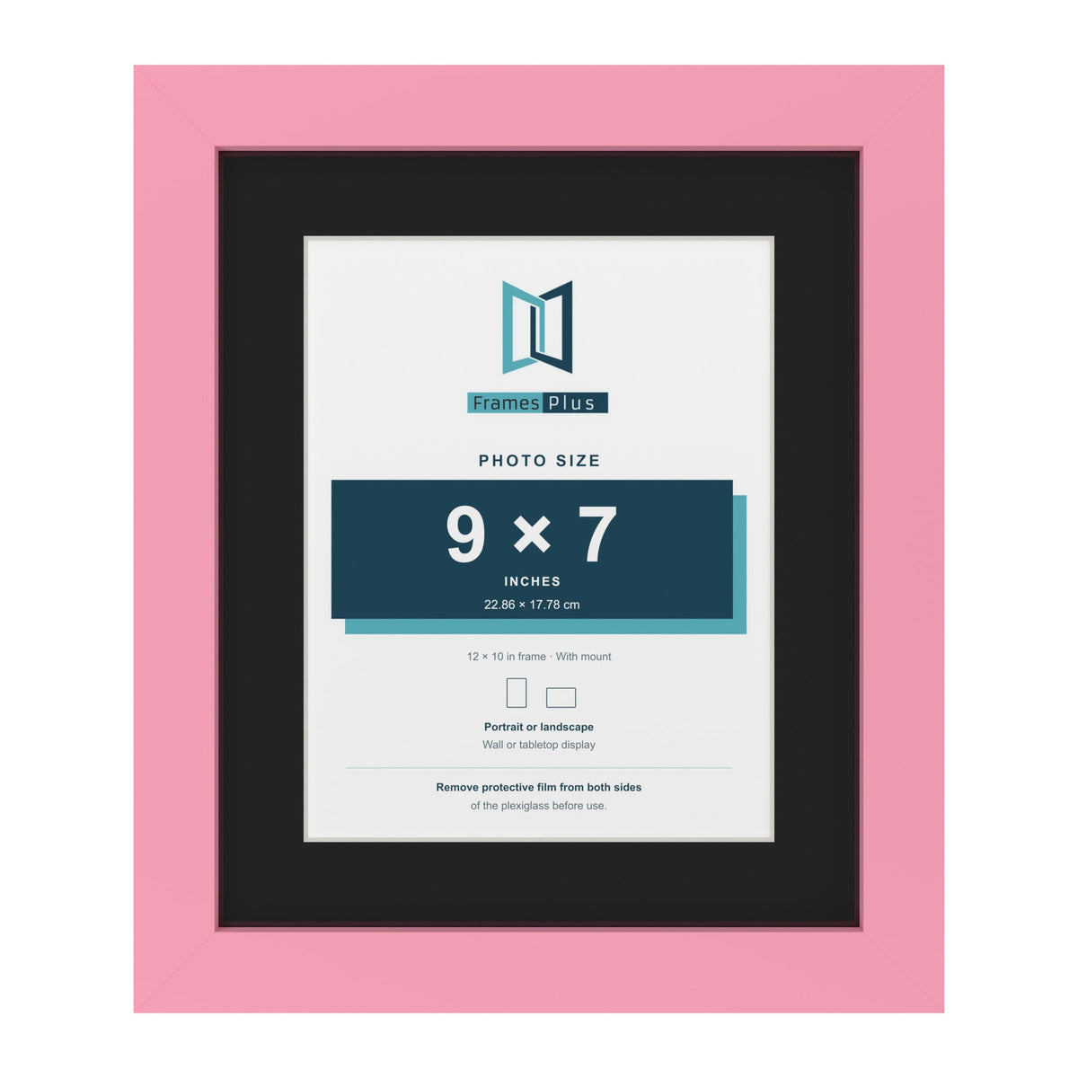 Baby Pink 12 x 10 inch picture frame with a black mount for a 9 x 7 inch photo