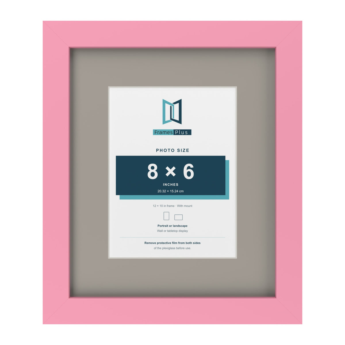 Baby Pink 12 x 10 inch picture frame with a Dawn Grey mount for an 8 x 6 inch photo
