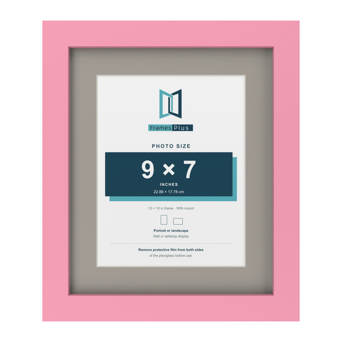 Baby Pink 12 x 10 inch picture frame with a Dawn Grey mount for a 9 x 7 inch photo
