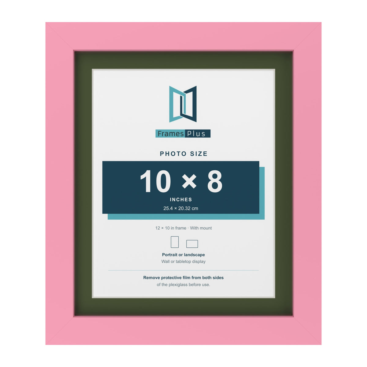 Baby Pink 12 x 10 inch picture frame with a green mount for a 10 x 8 inch photo