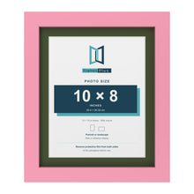 Baby Pink 12 x 10 inch picture frame with a green mount for a 10 x 8 inch photo