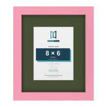 Baby Pink 12 x 10 inch picture frame with a green mount for an 8 x 6 inch photo