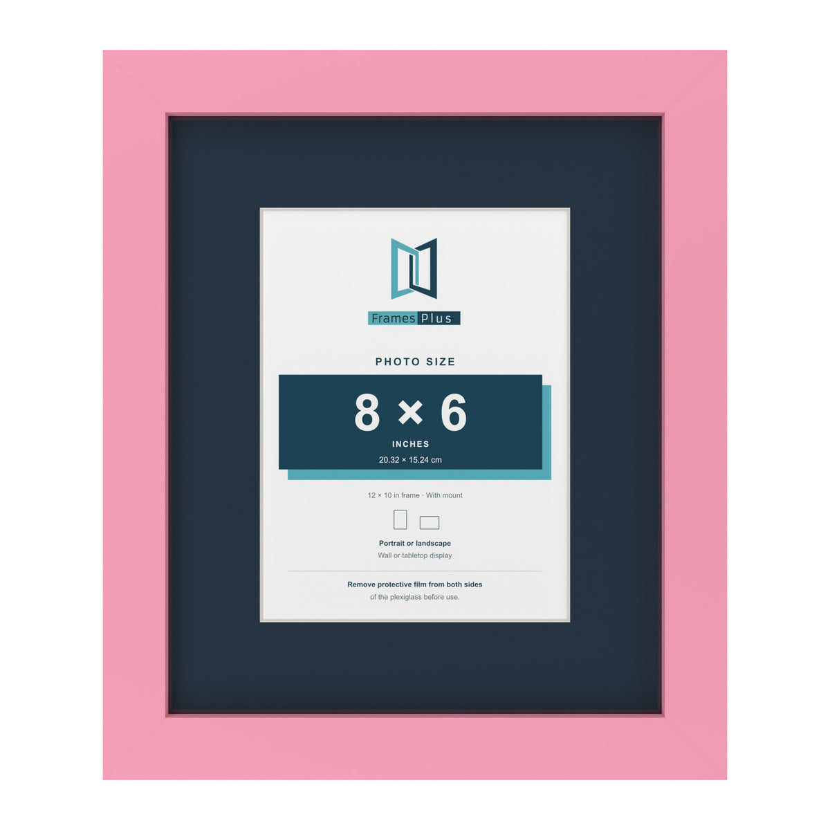 Baby Pink 12 x 10 inch picture frame with a Pacific Blue mount for an 8 x 6 inch photo