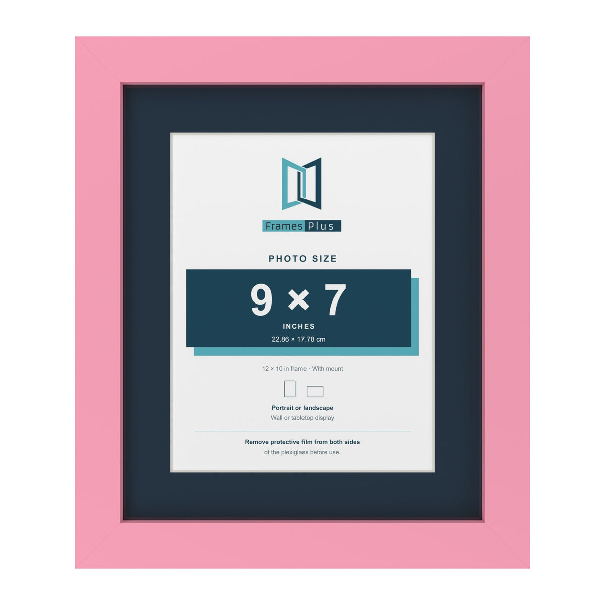 Baby Pink 12 x 10 inch picture frame with a Pacific Blue mount for a 9 x 7 inch photo