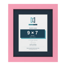 Baby Pink 12 x 10 inch picture frame with a Pacific Blue mount for a 9 x 7 inch photo