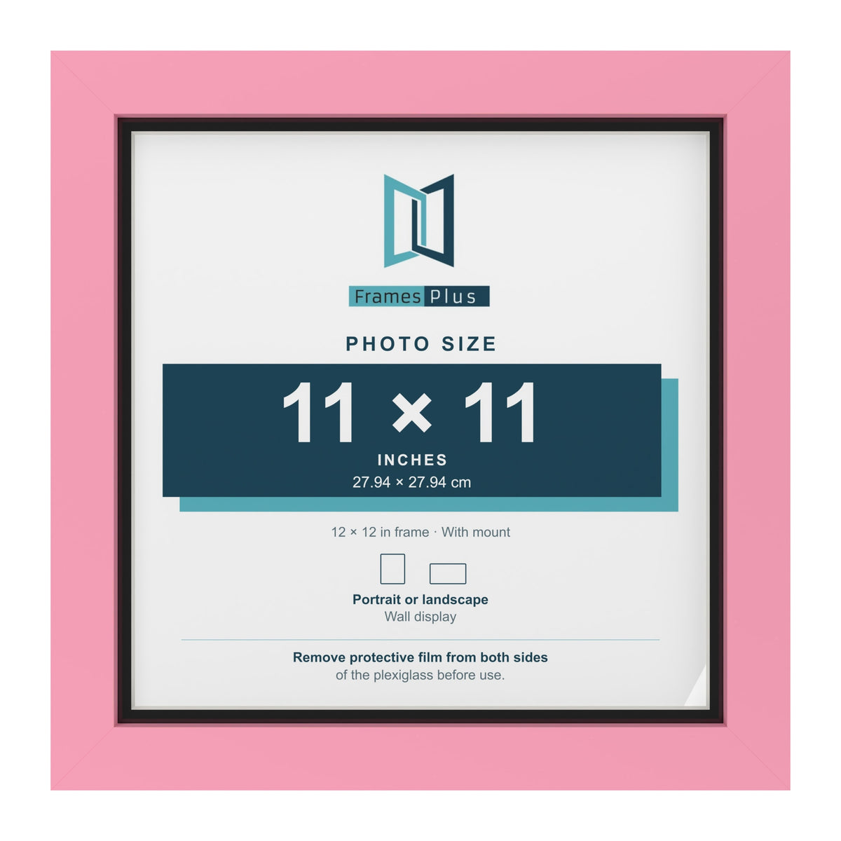 Baby Pink 12 x 12 inch picture frame with a black mount for an 11 x 11 inch photo