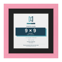 Baby Pink 12 x 12 inch picture frame with a black mount for a 9 x 9 inch photo