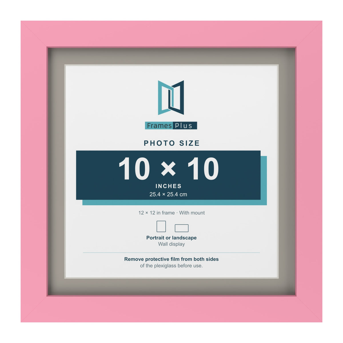 Baby Pink 12 x 12 inch picture frame with a Dawn Grey mount for a 10 x 10 inch photo