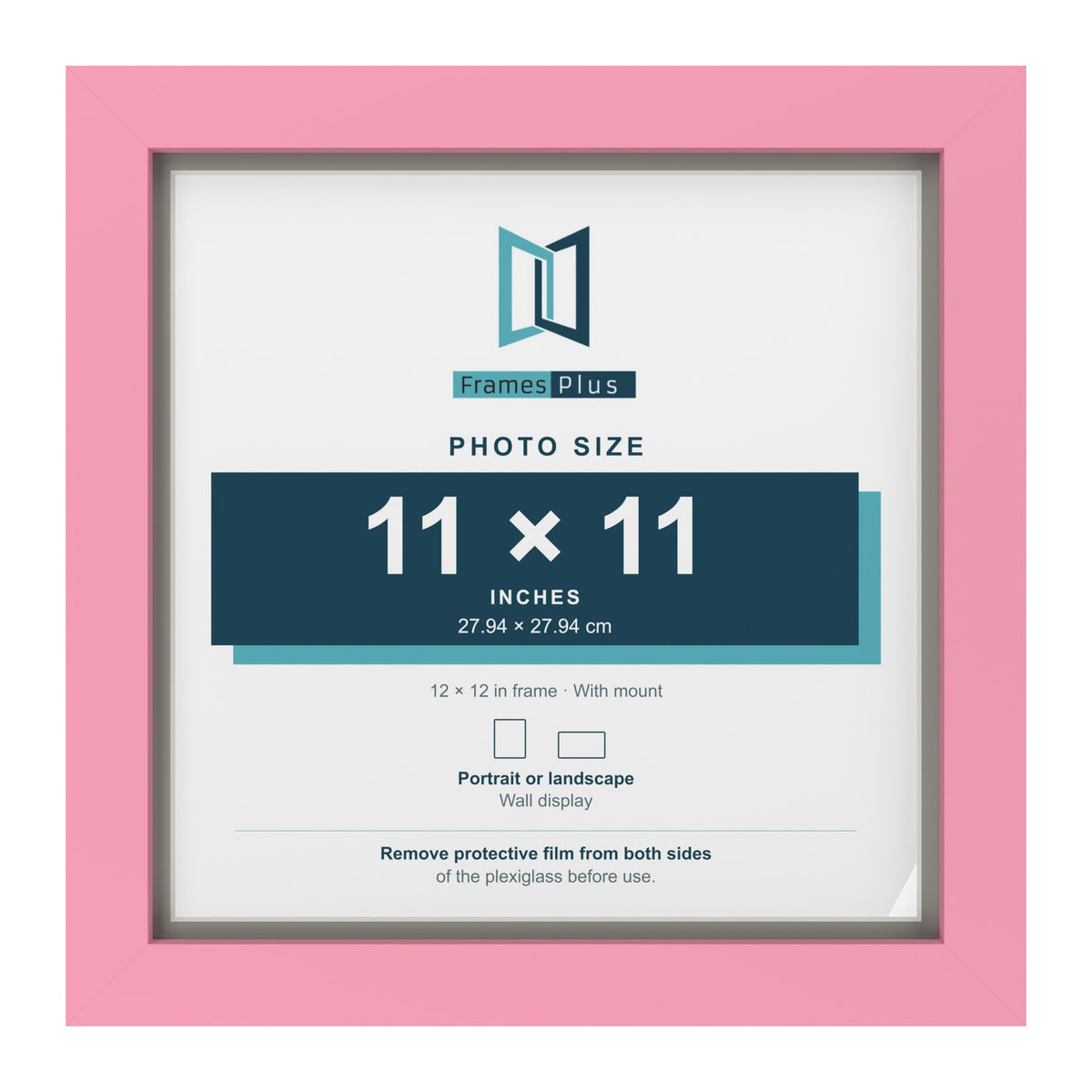 Baby Pink 12 x 12 inch picture frame with a Dawn Grey mount for an 11 x 11 inch photo