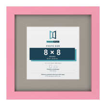 Baby Pink 12 x 12 inch picture frame with a Dawn Grey mount for an 8 x 8 inch photo