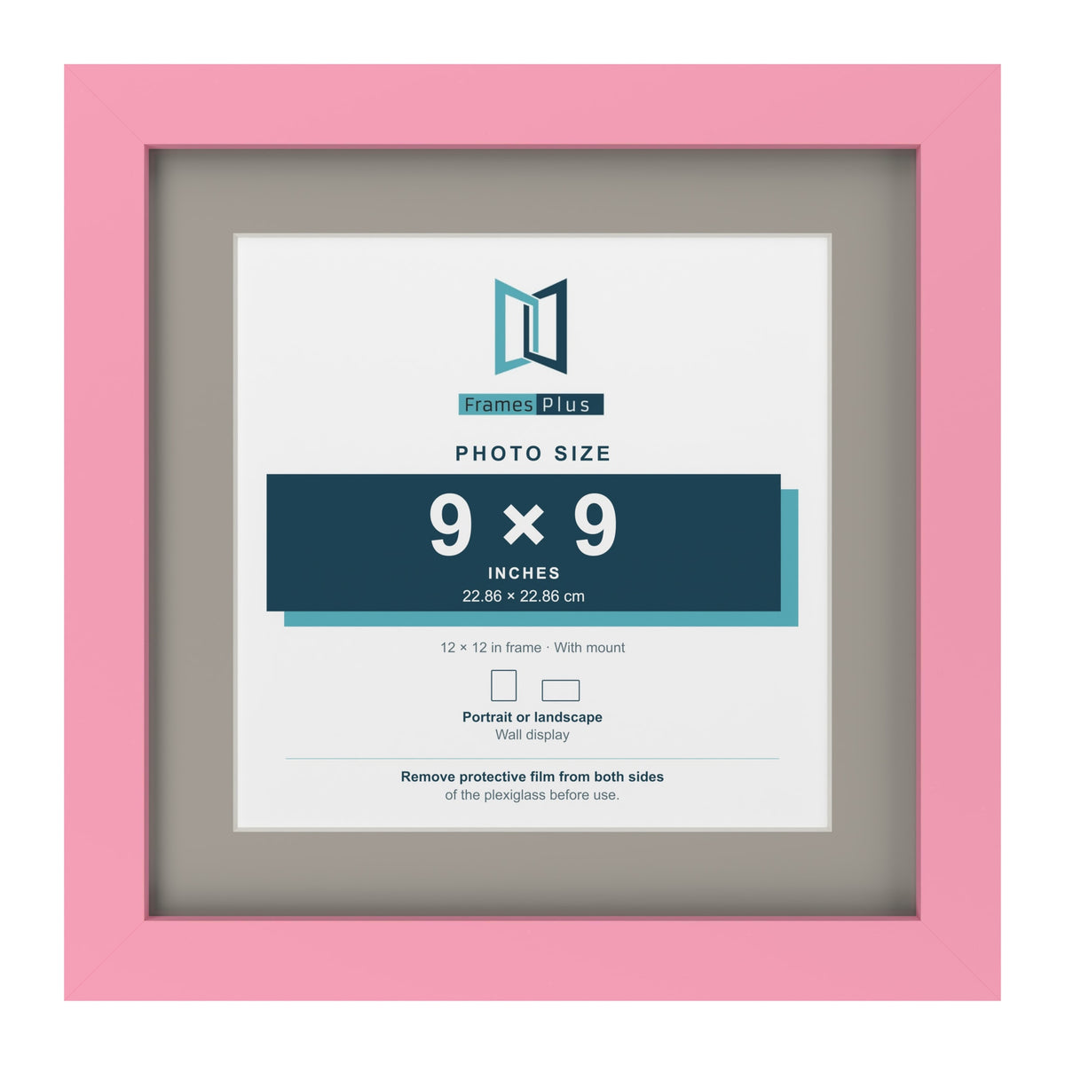 Baby Pink 12 x 12 inch picture frame with a Dawn Grey mount for a 9 x 9 inch photo