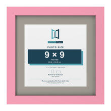 Baby Pink 12 x 12 inch picture frame with a Dawn Grey mount for a 9 x 9 inch photo
