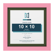 Baby Pink 12 x 12 inch picture frame with a green mount for a 10 x 10 inch photo