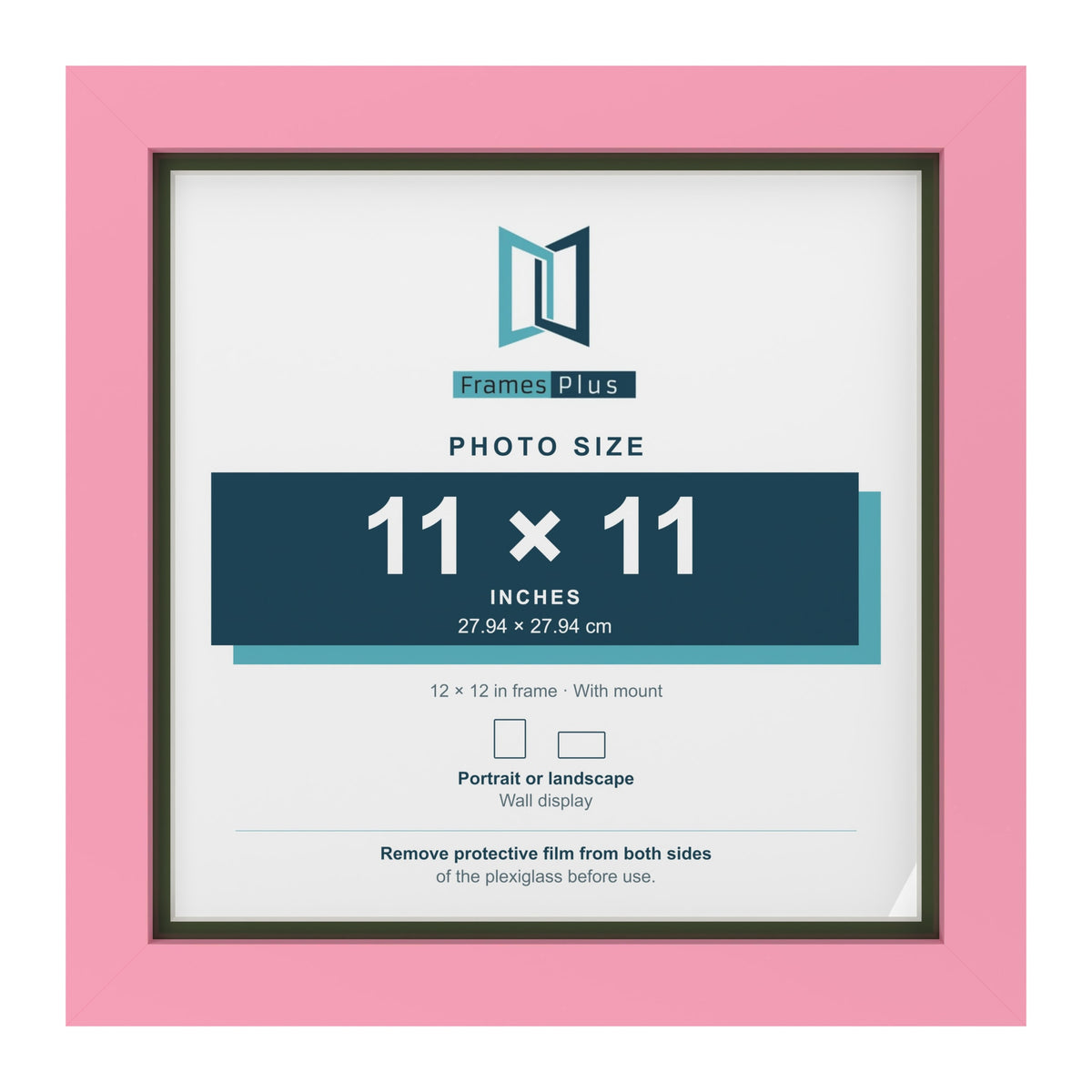 Baby Pink 12 x 12 inch picture frame with a green mount for an 11 x 11 inch photo