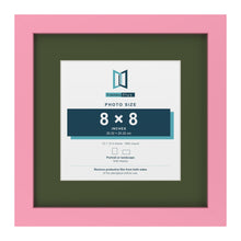 Baby Pink 12 x 12 inch picture frame with a green mount for an 8 x 8 inch photo