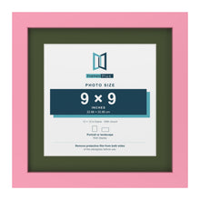 Baby Pink 12 x 12 inch picture frame with a green mount for a 9 x 9 inch photo
