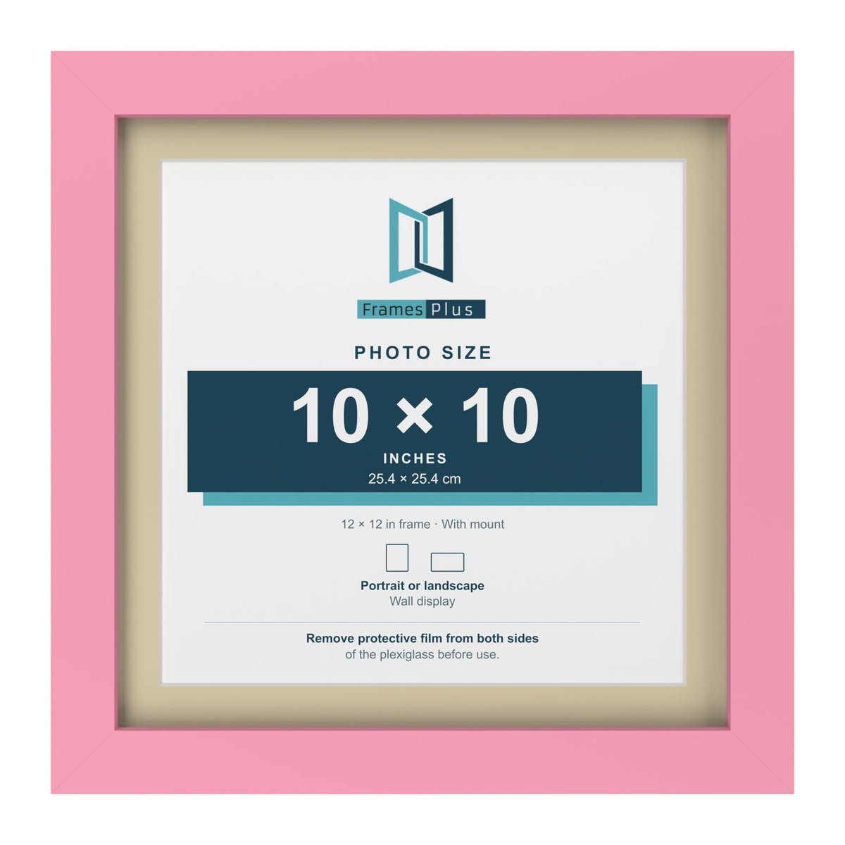 Baby Pink 12 x 12 inch picture frame with an ivory mount for a 10 x 10 inch photo