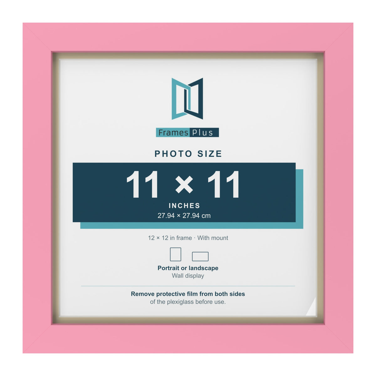 Baby Pink 12 x 12 inch picture frame with an ivory mount for an 11 x 11 inch photo