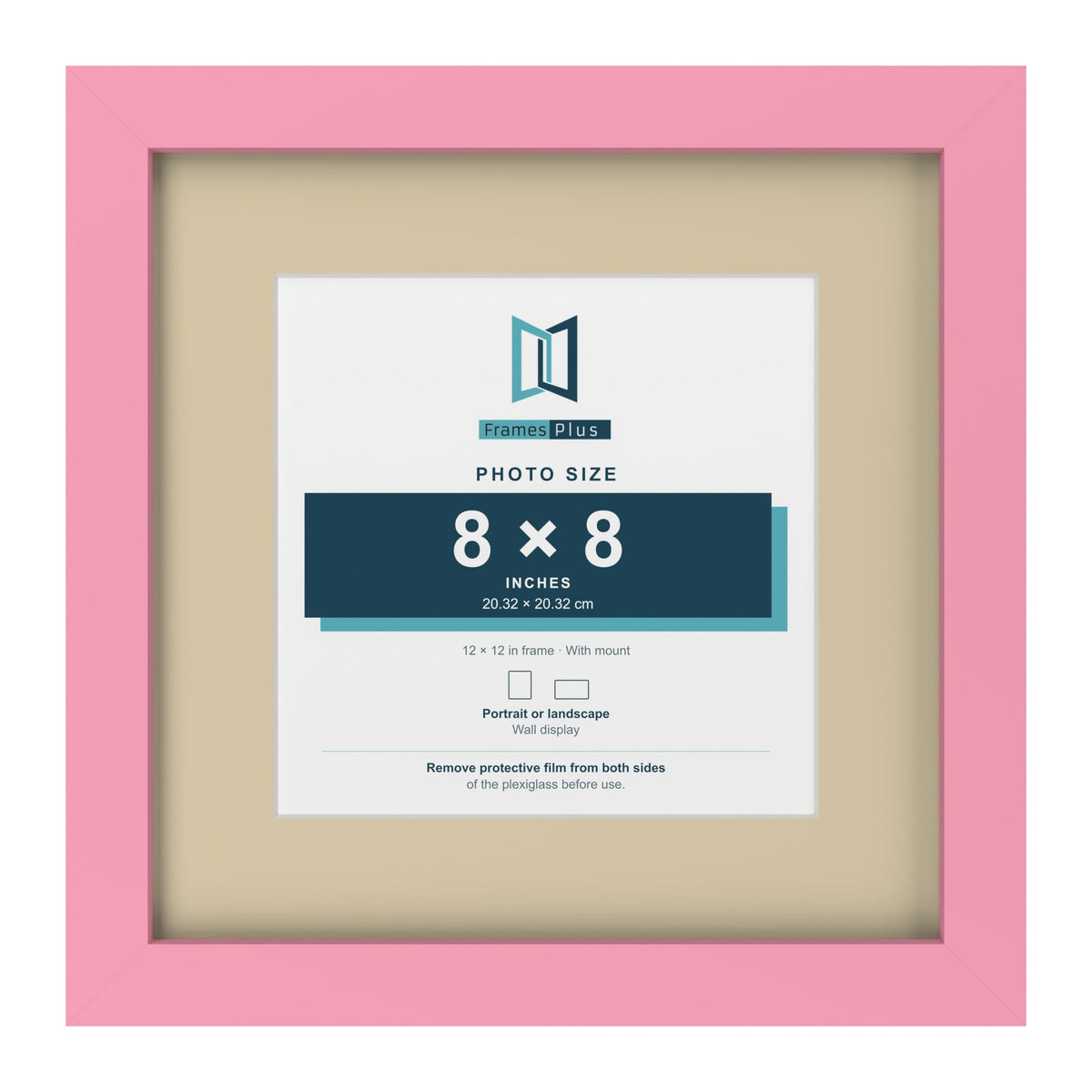 Baby Pink 12 x 12 inch picture frame with an ivory mount for an 8 x 8 inch photo