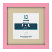 Baby Pink 12 x 12 inch picture frame with an ivory mount for an 8 x 8 inch photo