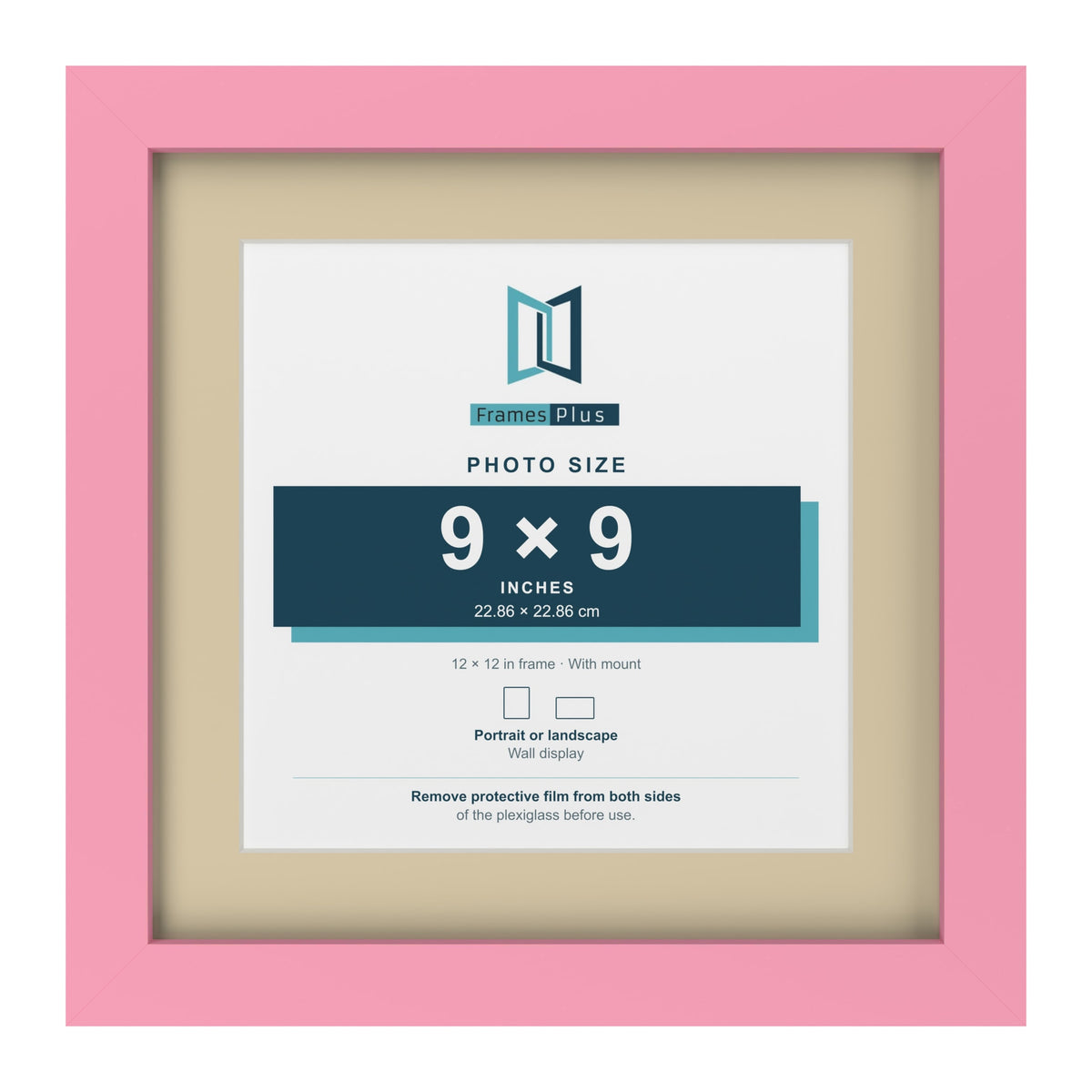 Baby Pink 12 x 12 inch picture frame with an ivory mount for a 9 x 9 inch photo