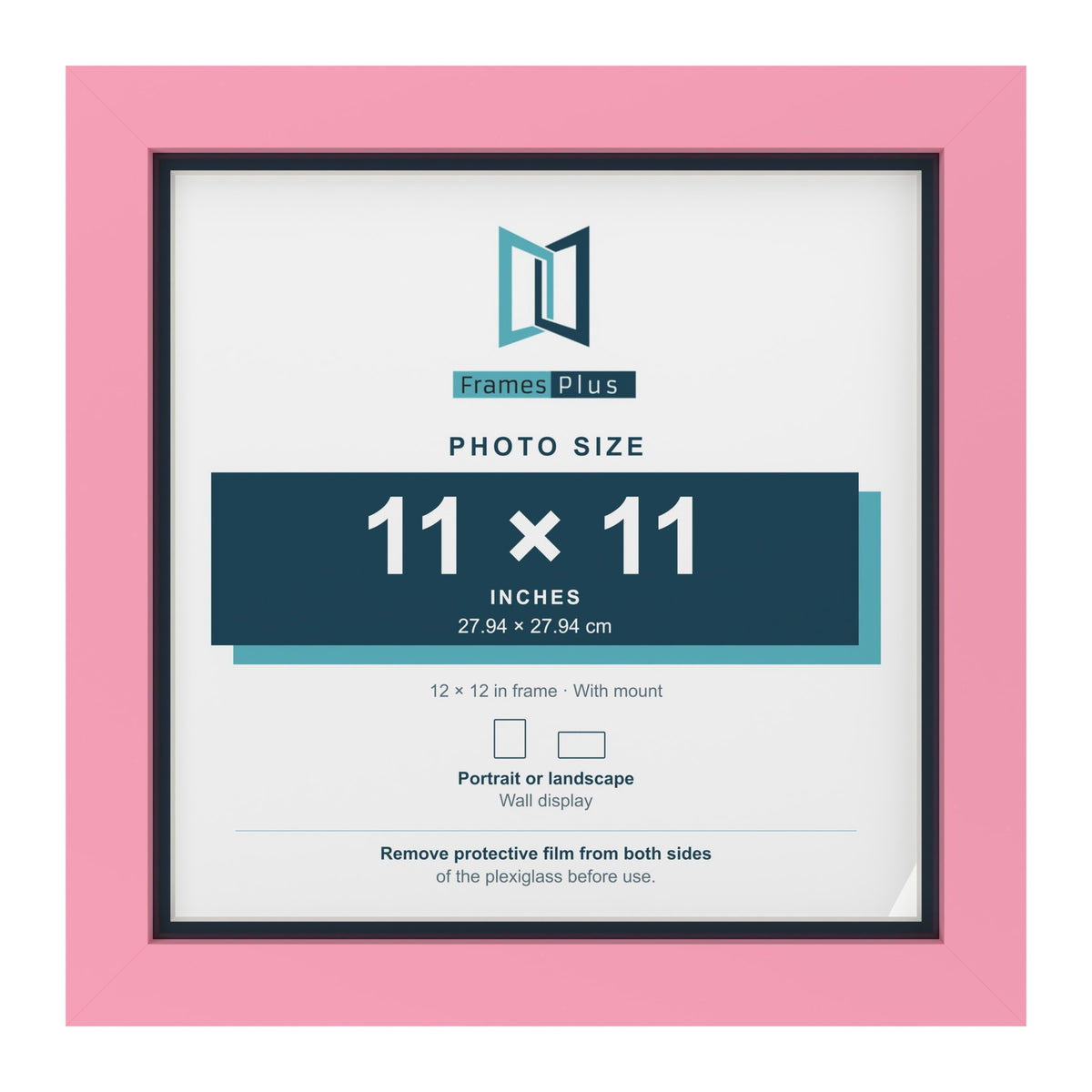 Baby Pink 12 x 12 inch picture frame with a Pacific Blue mount for an 11 x 11 inch photo